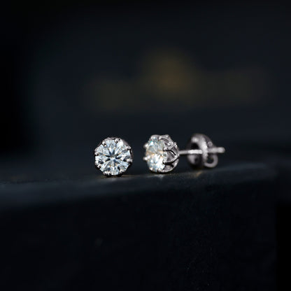 Brilliant Cut 1.90 Carat Moissanite Stud Earrings in Decorative Setting