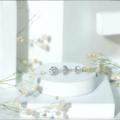 Brilliant Cut 1.90 Carat Moissanite Stud Earrings in Decorative Setting