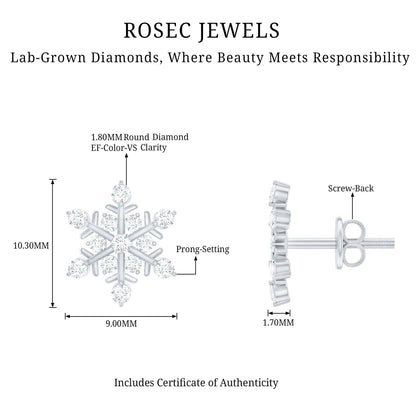 Lab Created Diamond Snowflake Stud Earrings With Screw Back