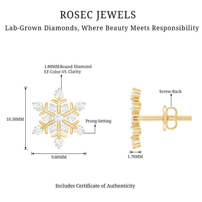 Lab Created Diamond Snowflake Stud Earrings With Screw Back