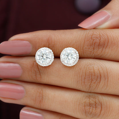 Round Halo Lab Grown Diamond Earring For Women