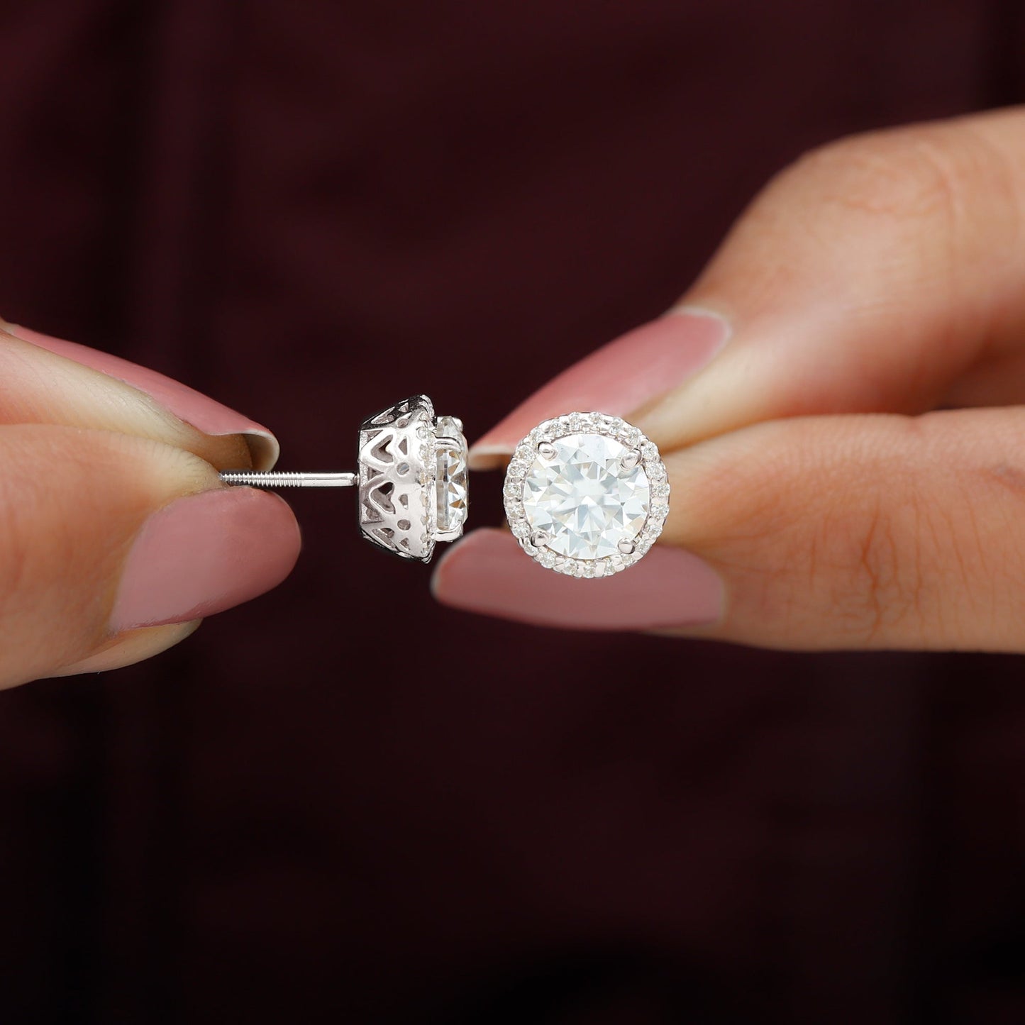 Round Halo Lab Grown Diamond Earring For Women