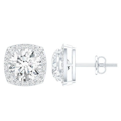 Certified Round Cut Lab Grown Diamond Halo Stud Earrings For Her