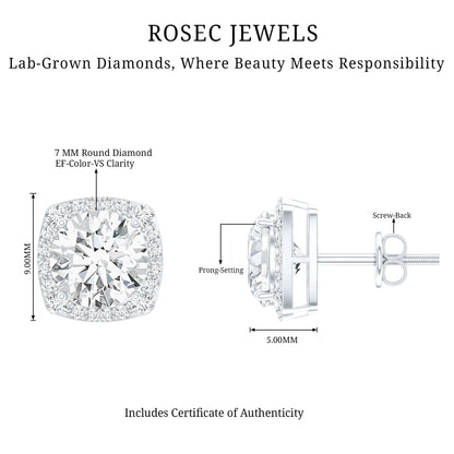 Certified Round Cut Lab Grown Diamond Halo Stud Earrings For Her