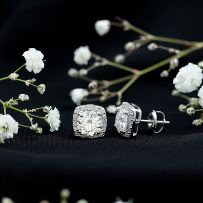 Certified Round Cut Lab Grown Diamond Halo Stud Earrings For Her