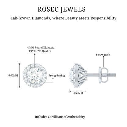 0.64 CTW Lab Grown Diamond Halo Stud Earrings (4mm, Screw Back)