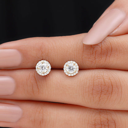 0.64 CTW Lab Grown Diamond Halo Stud Earrings (4mm, Screw Back)