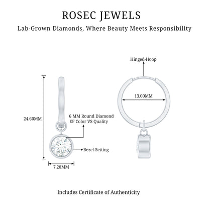 Bezel Set Lab Grown Diamond Drop Earrings for Women
