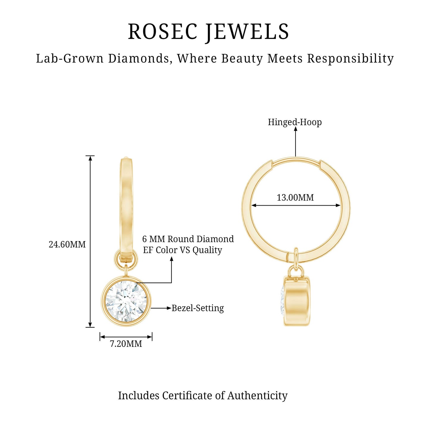 Bezel Set Lab Grown Diamond Drop Earrings for Women
