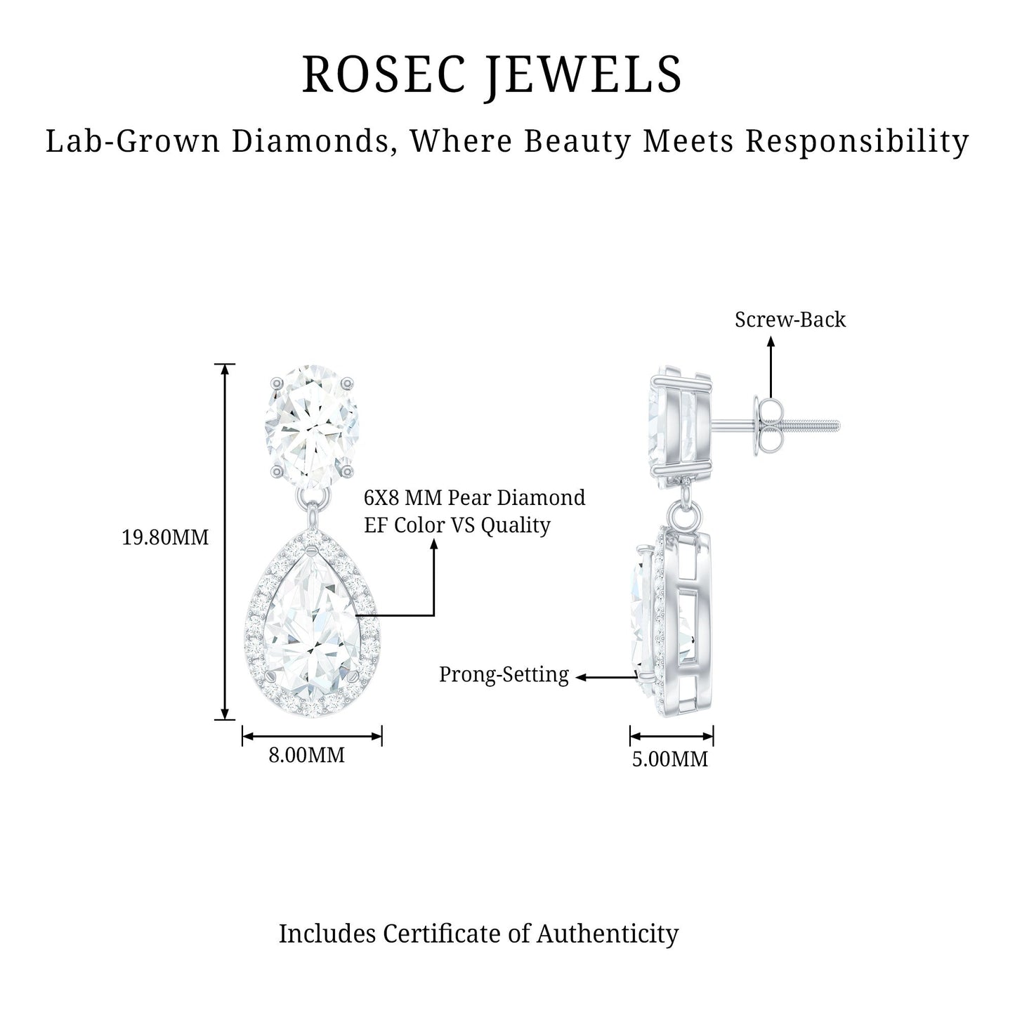 Dangling Lab Grown Diamond Bridal Earrings