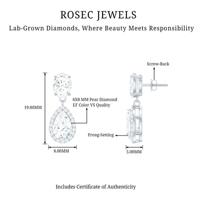Dangling Lab Grown Diamond Bridal Earrings