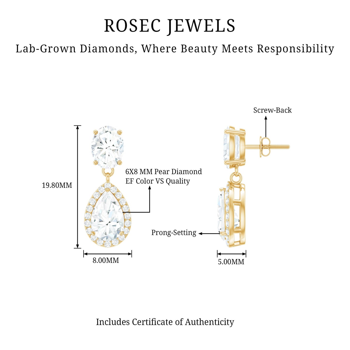 Dangling Lab Grown Diamond Bridal Earrings