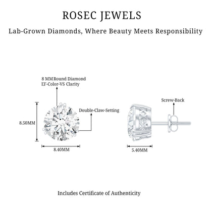Certified 8mm Round Diamond Studs with Screw Back
