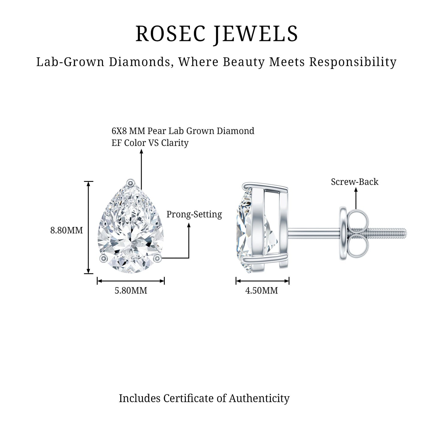 Certified 2 Carat Diamond Teardrop Earrings With Screw Back