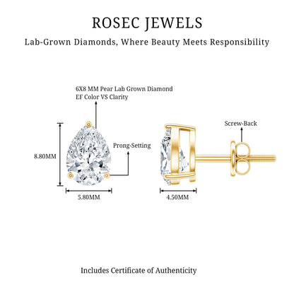 Certified 2 Carat Diamond Teardrop Earrings With Screw Back