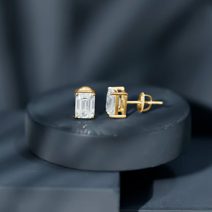 Emerald Cut Lab Created Diamond Stud Earrings