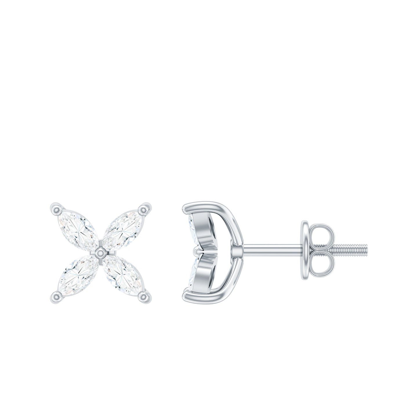 Certified Lab Grown Diamond Flower Earrings With Screw Back