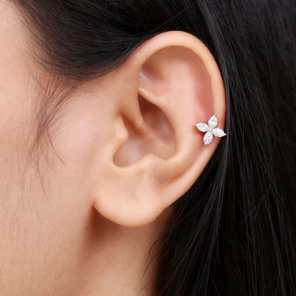 Certified Lab Grown Diamond Flower Earrings With Screw Back