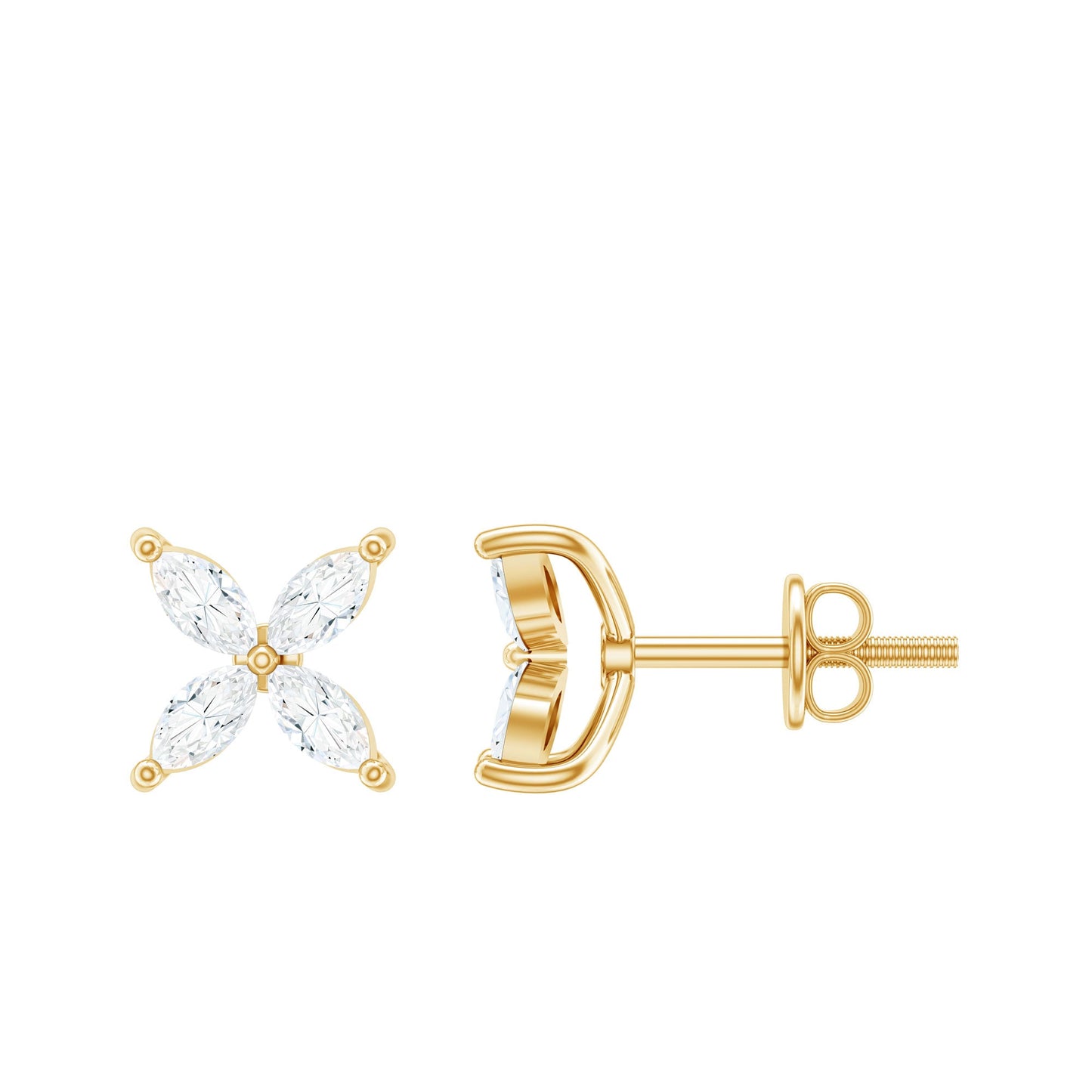 Certified Lab Grown Diamond Flower Earrings With Screw Back