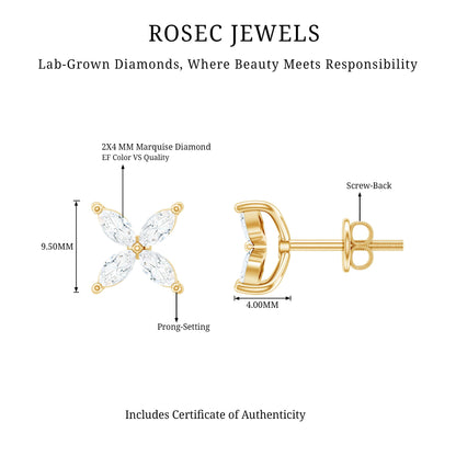 Certified Lab Grown Diamond Flower Earrings With Screw Back