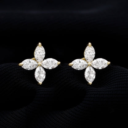 Certified Lab Grown Diamond Flower Earrings With Screw Back