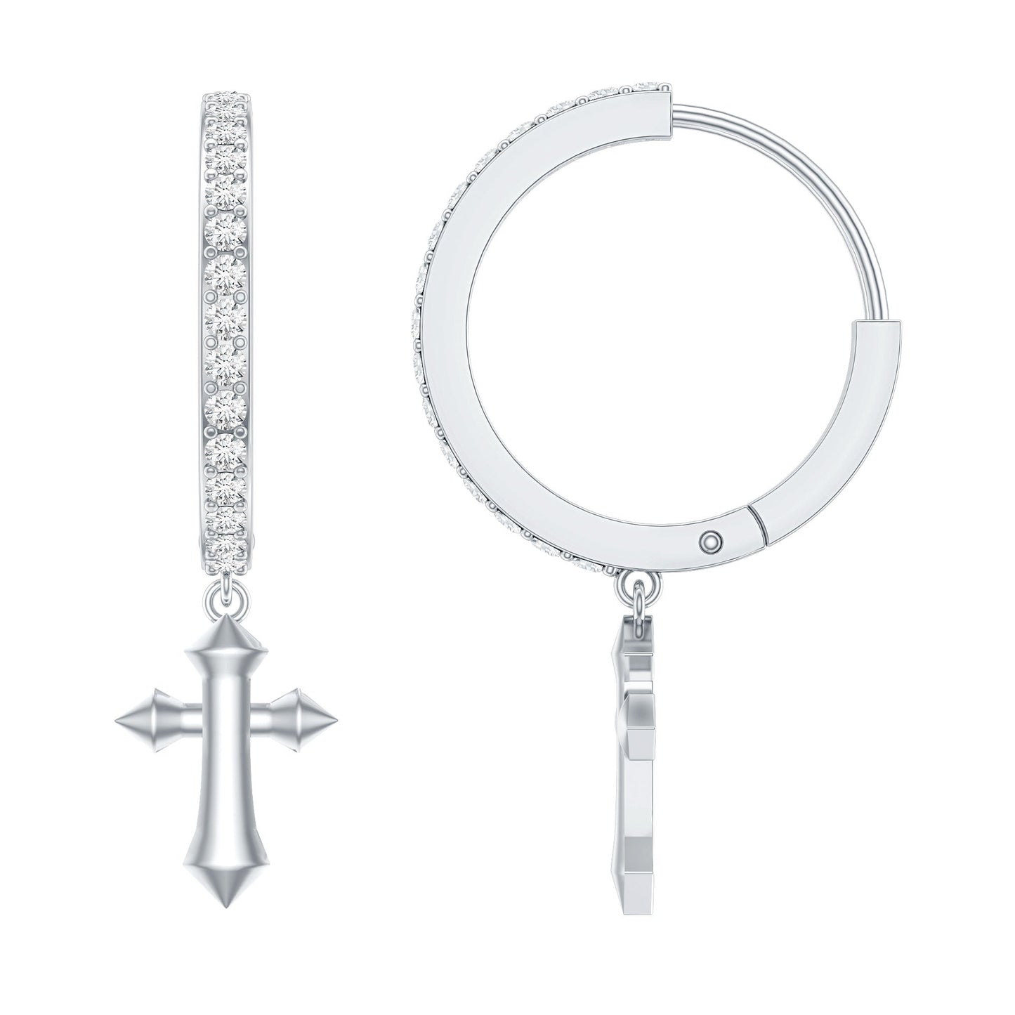 Lab Grown Diamond Holy Cross Hoop Drop Earrings For Women