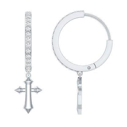 Lab Grown Diamond Holy Cross Hoop Drop Earrings For Women