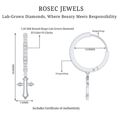 Lab Grown Diamond Holy Cross Hoop Drop Earrings For Women