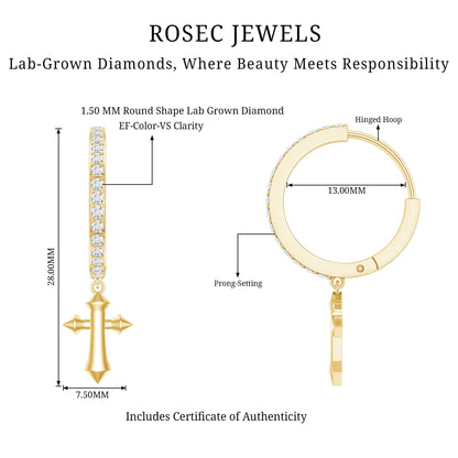 Lab Grown Diamond Holy Cross Hoop Drop Earrings For Women