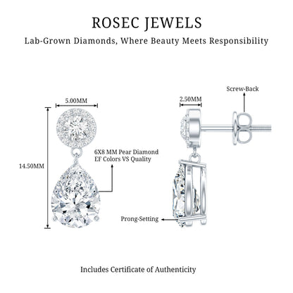 Certified Lab Grown Diamond Dangling Bridal Earrings
