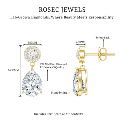 Certified Lab Grown Diamond Dangling Bridal Earrings