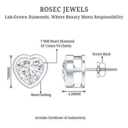 Certified Bezel Set 7mm Lab Grown Diamond Heart Earrings