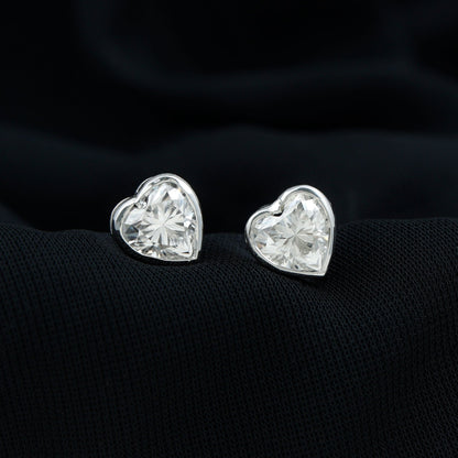Certified Bezel Set 7mm Lab Grown Diamond Heart Earrings