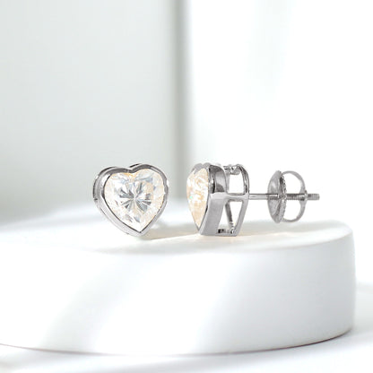 Certified Bezel Set 7mm Lab Grown Diamond Heart Earrings