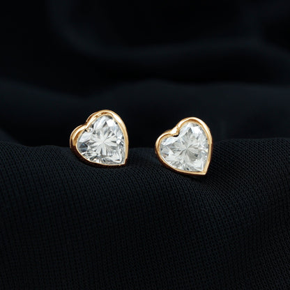 Certified Bezel Set 7mm Lab Grown Diamond Heart Earrings
