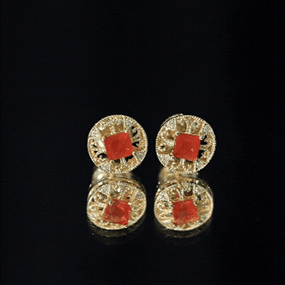 Antique Style 0.6 Carat Fire Opal Circle Stud Earrings with Lab Diamond
