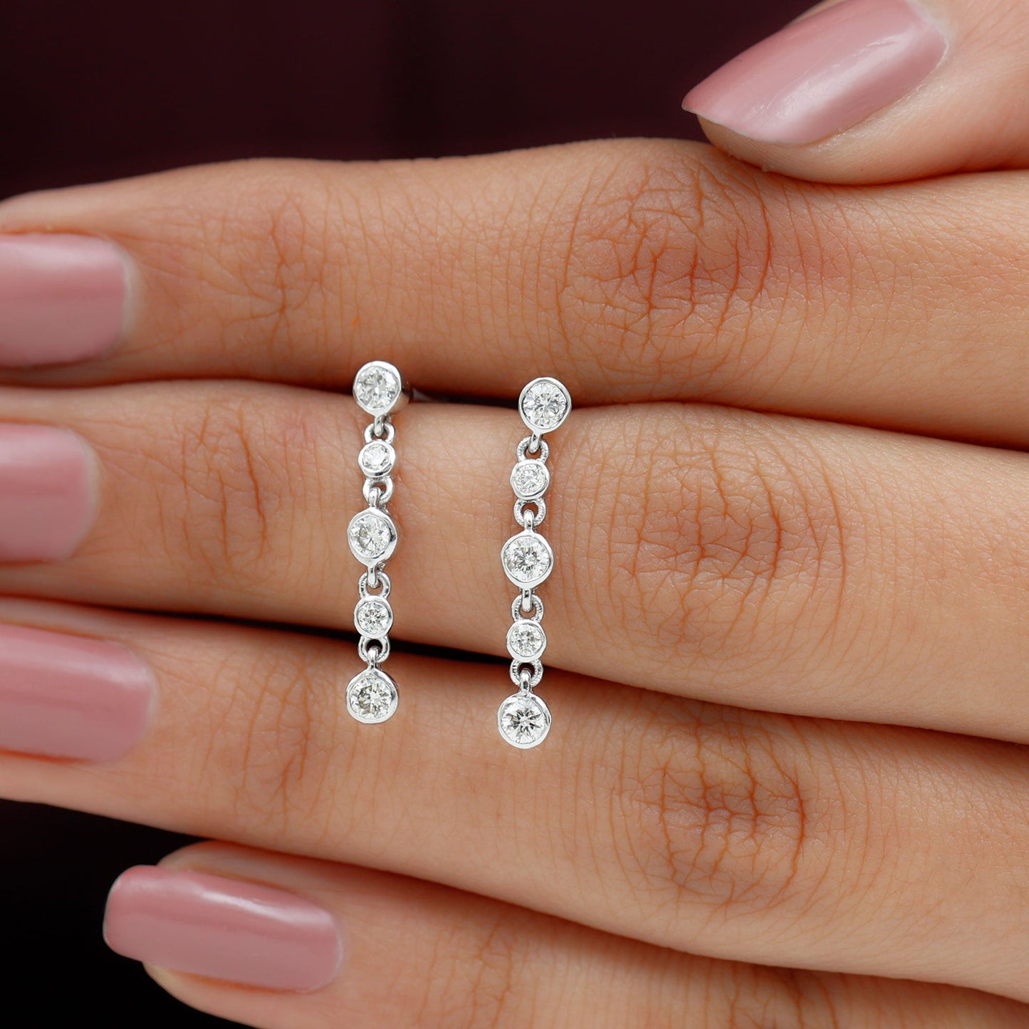 Round Cut Diamond Chain Dangle Earrings For Women