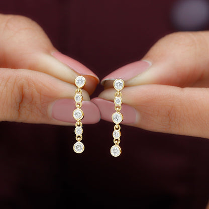 Round Cut Diamond Chain Dangle Earrings For Women