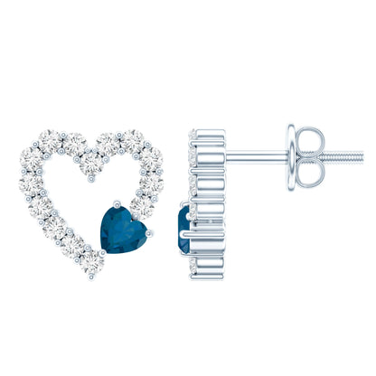 Certified London Blue Topaz and Diamond Heart Stud Earrings