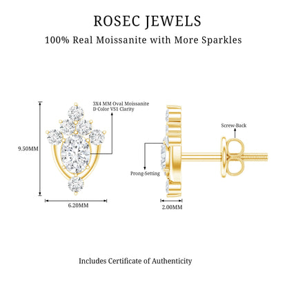 Certified Moissanite Stud Earrings in Yellow Gold Plated Silver