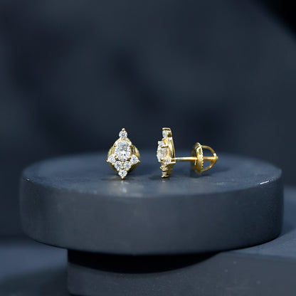 Certified Moissanite Stud Earrings in Yellow Gold Plated Silver