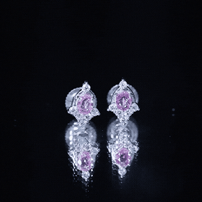 Sterling Silver Natural Pink Sapphire and Diamond Stud Earrings for Women