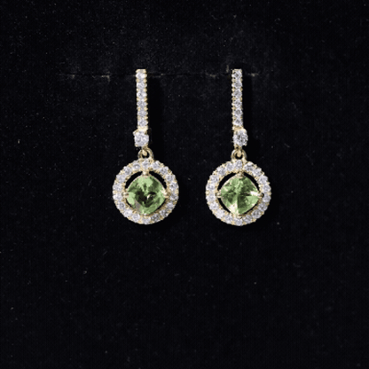 Genuine 1 Carat Peridot Dangle Earrings with Lab Diamond