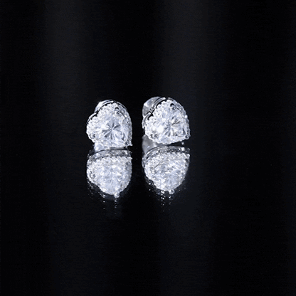 Certified 3 Carat Heart Moissanite Halo Stud Earrings