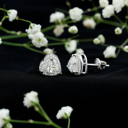 Certified 3 Carat Heart Moissanite Halo Stud Earrings
