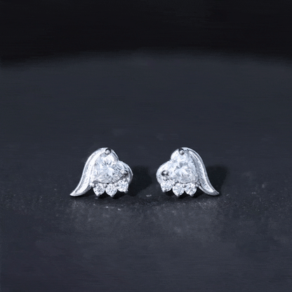1 Carat Moissanite Heart Stud Earrings in Sterling Silver