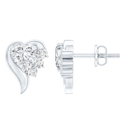 1 Carat Moissanite Heart Stud Earrings in Sterling Silver