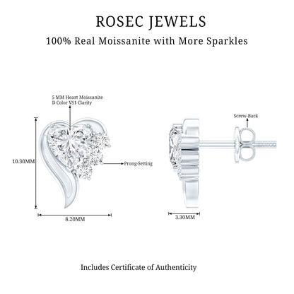 1 Carat Moissanite Heart Stud Earrings in Sterling Silver