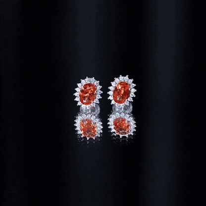 Lab Created 2 Carat Orange Sapphire Stud Earrings with Moissanite Halo