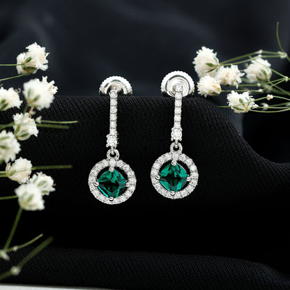 1.8 Carat Lab Grown Emerald Drop Earrings with Moissanite